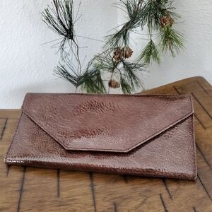 Metallic Bronze Faux Leather Envelope Clutch Evening Bag